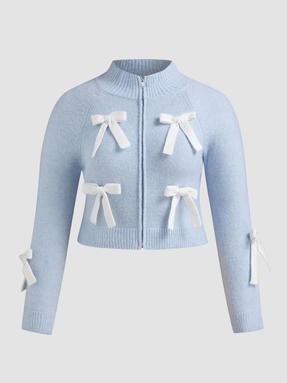 NWT Cider Girlhoodcore Light Blue Bow-Accent Zip Cardigan Jacket